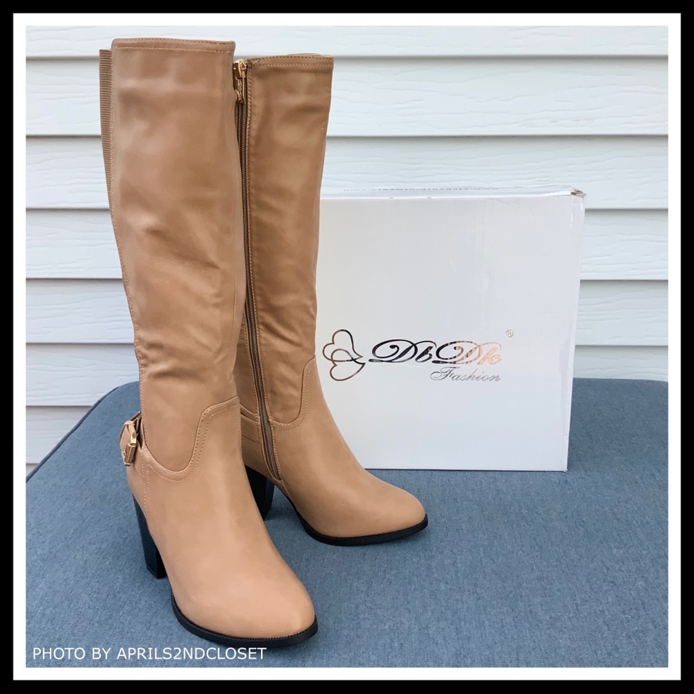 TALL KNEE HIGH FAUX LEATHER HEELED BUCKLE BOOT A2C - Picture 2 of 8